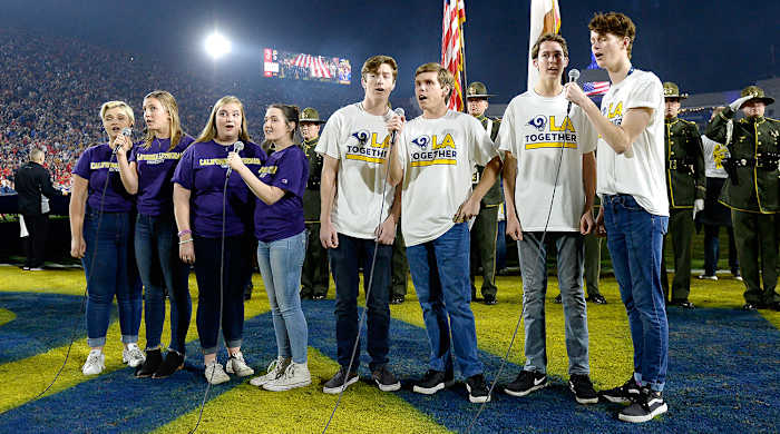 Members of the Cal Lutheran choir sang the national anthem before the start of the game.